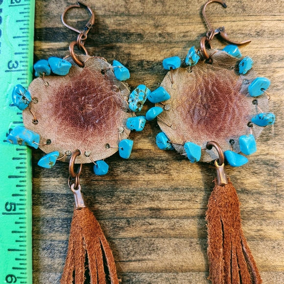 Hand Crafted Turquoise and Brown Earrings - Picture 4 of 5